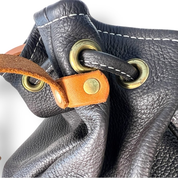 Leather bucket draw string bag, gray and brown, nubuck - Picture 7 of 9